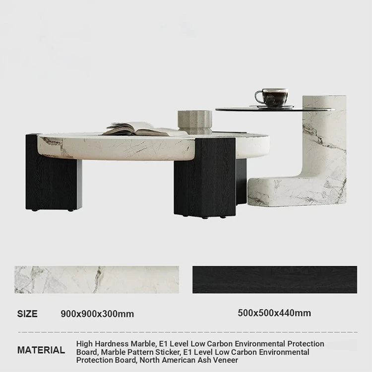 Elegant Round Marble Coffee Table with Tempered Glass Top – Stylish Modern Home Furniture fjd-4680