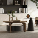 Elegant Sintered Stone Coffee Table with Pine Ash Wood and Tempered Glass - Modern Living Room Furniture with Storage Drawer fjd-4689