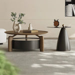 Elegant Sintered Stone Coffee Table with Pine Ash Wood and Tempered Glass - Modern Living Room Furniture with Storage Drawer fjd-4689