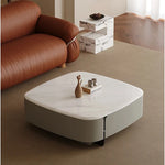 Modern Square Coffee Table in Stone Density Board with Stainless Accents - Elegant Living Room Centerpiece fjd-4691