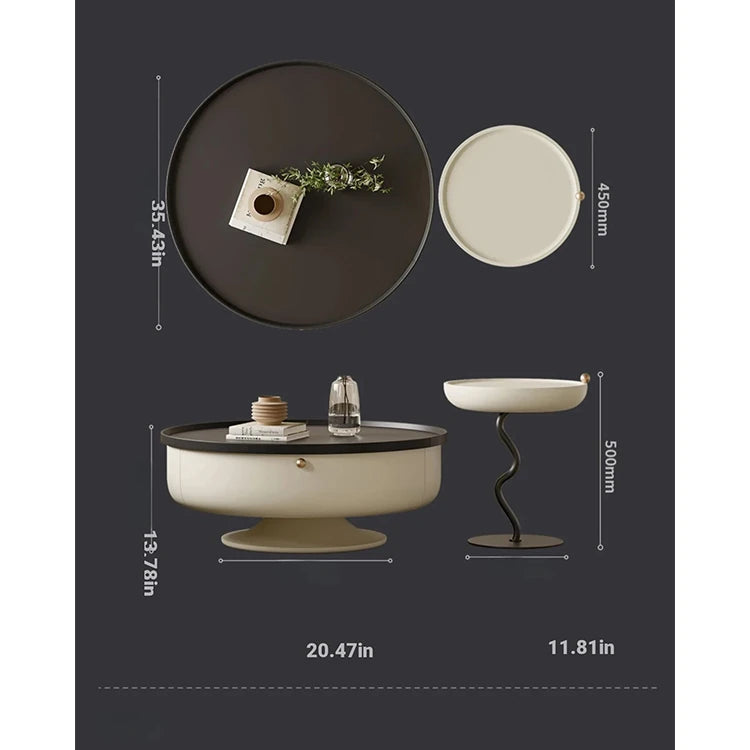 Stylish Round Coffee Table with Storage - Modern Pine and Stainless Steel Design for Living Room Elegance fjd-4692