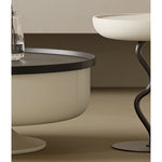 Stylish Round Coffee Table with Storage - Modern Pine and Stainless Steel Design for Living Room Elegance fjd-4692