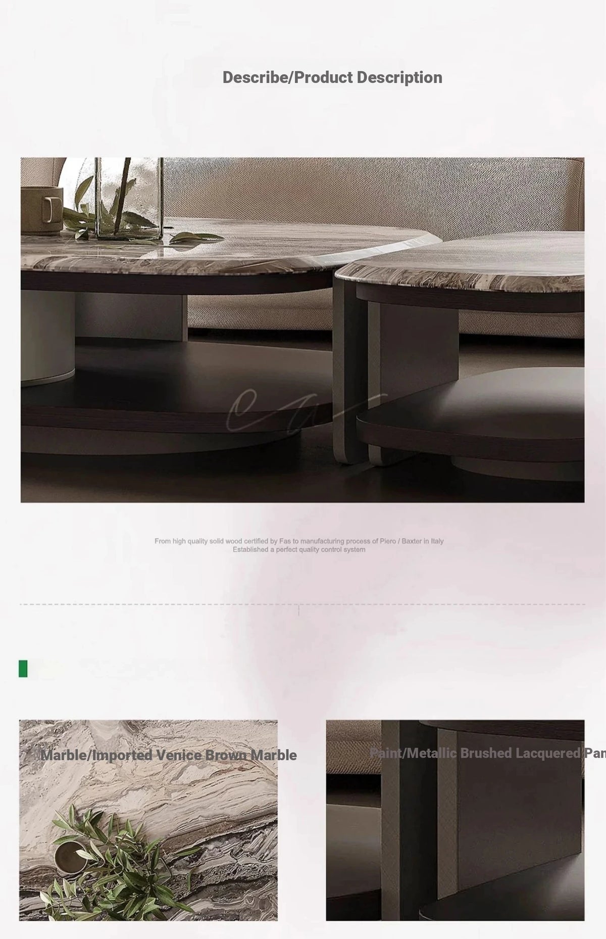 Elegant Marble Coffee Table Set | Modern Density Board & Stainless Steel Design | Stylish Living Room Centerpiece fjd-4694
