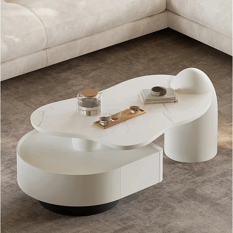 Sleek Modern Sintered Stone Pine Coffee Table with Unique Design and Storage Solutions for Contemporary Living Spaces fjd-4695
