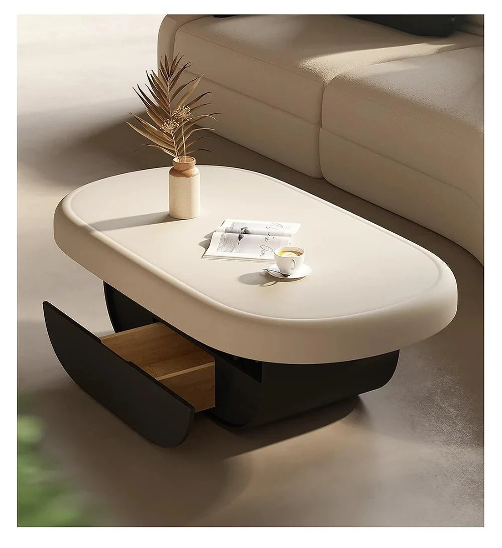 Modern Density Board Coffee Table with Solid Wood Base - Stylish Minimalist Design for Living Room fjd-4696