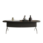 Modern Sintered Stone Coffee Table with Stainless Steel Base - Stylish Oval Design for Living Room fjd-4703