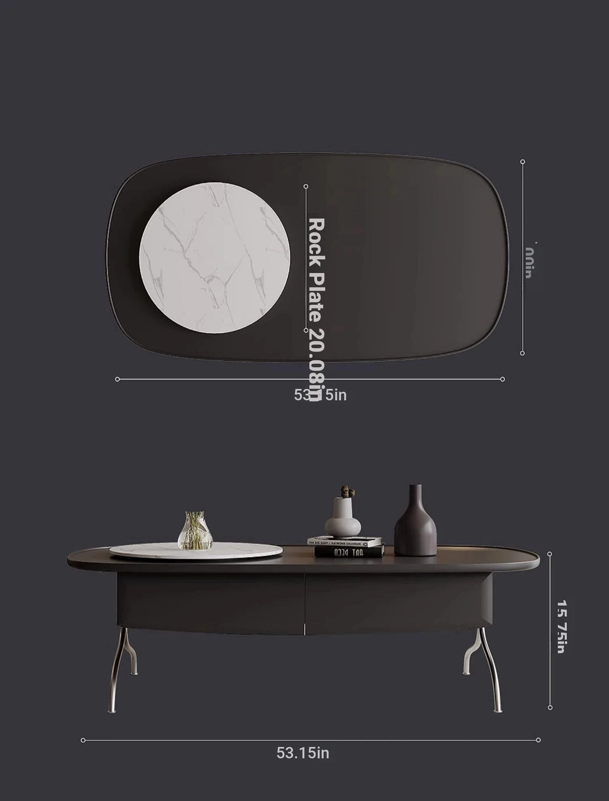 Modern Sintered Stone Coffee Table with Stainless Steel Base - Stylish Oval Design for Living Room fjd-4703