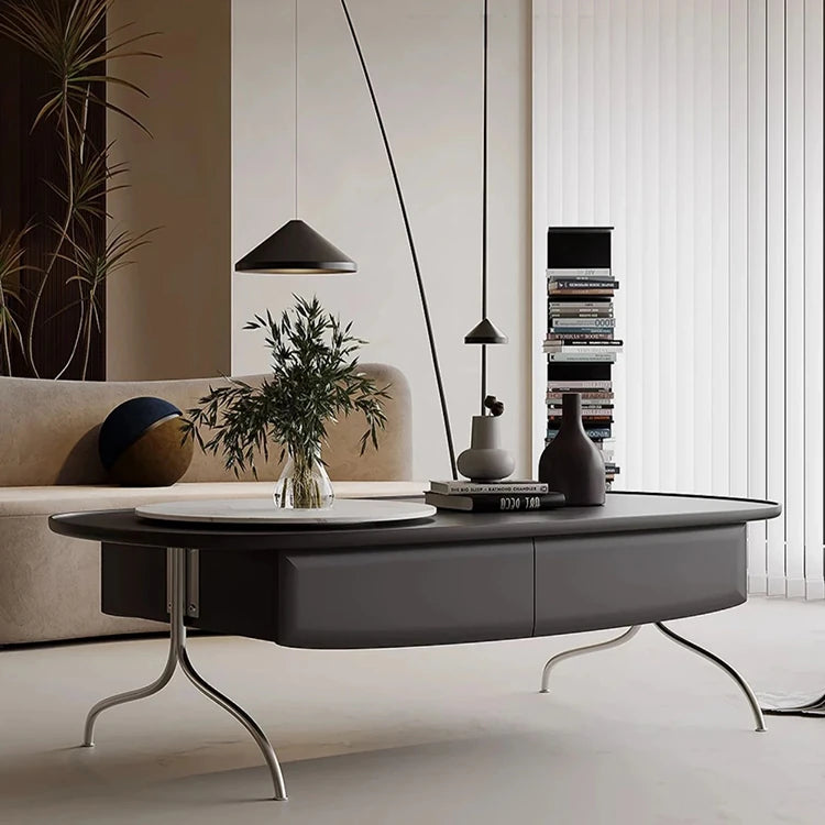 Modern Sintered Stone Coffee Table with Stainless Steel Base - Stylish Oval Design for Living Room fjd-4703