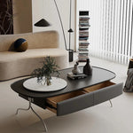 Modern Sintered Stone Coffee Table with Stainless Steel Base - Stylish Oval Design for Living Room fjd-4703