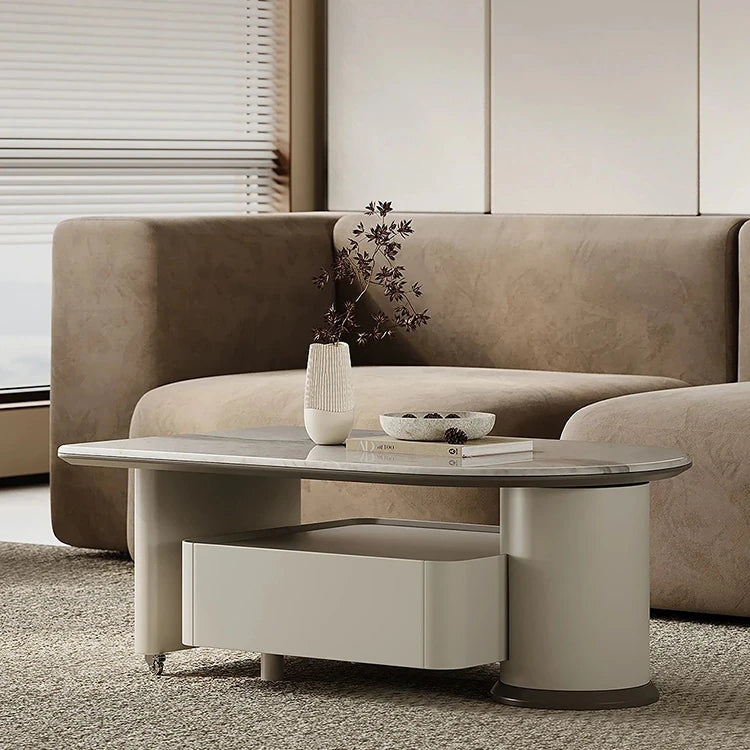 Stylish Stone Density Board Coffee Table with Storage - Modern Oval Design for Living Room fjd-4705