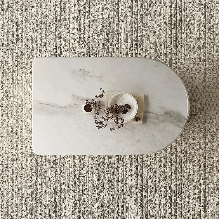 Stylish Stone Density Board Coffee Table with Storage - Modern Oval Design for Living Room fjd-4705