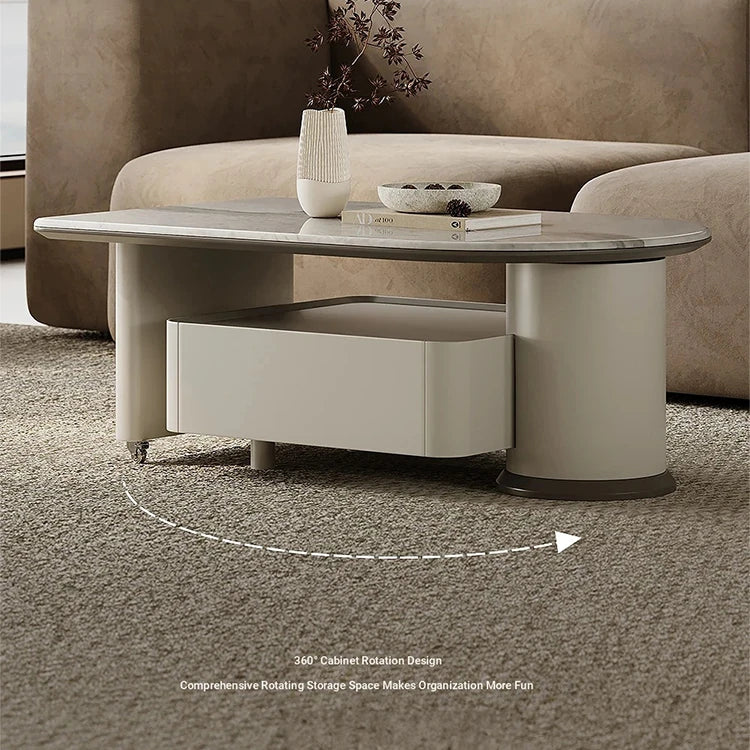 Stylish Stone Density Board Coffee Table with Storage - Modern Oval Design for Living Room fjd-4705