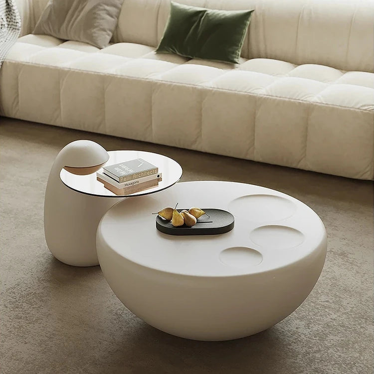 Modern Minimalist Coffee Table with GFRP Base and Tempered Glass Top – Stylish Living Room Furniture fjd-4709