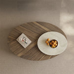 Modern Oval Coffee Table with Marble Pine Top and Storage - Stylish Living Room Furniture fjd-4710