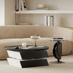 Stylish Marble and Pine Coffee Table with Sleek Stainless Accents - Modern Living Room Centerpiece fjd-4713