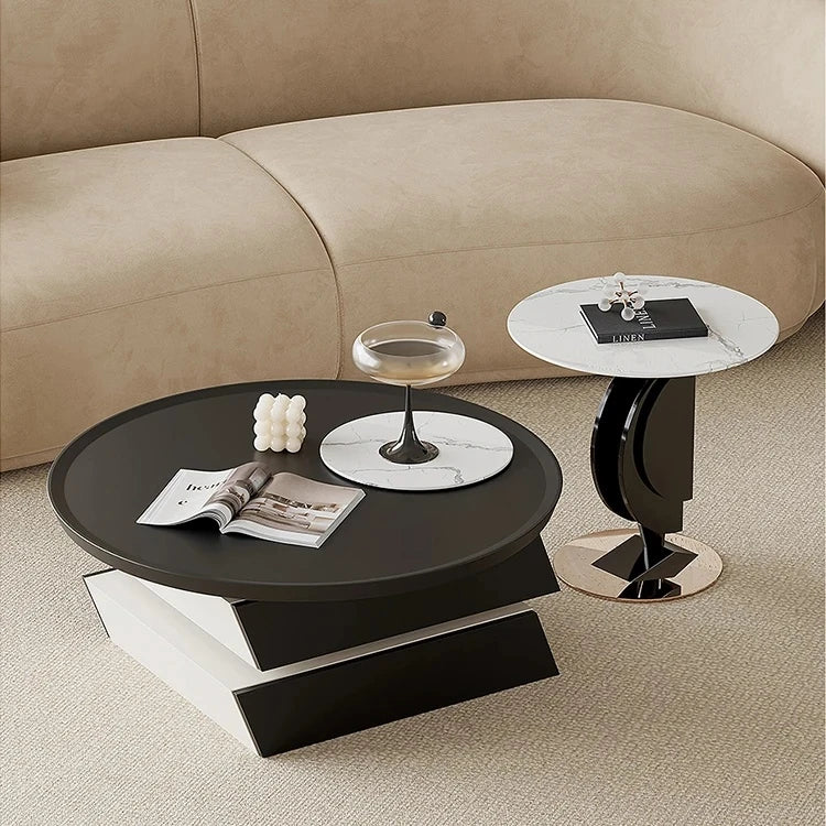 Stylish Marble and Pine Coffee Table with Sleek Stainless Accents - Modern Living Room Centerpiece fjd-4713