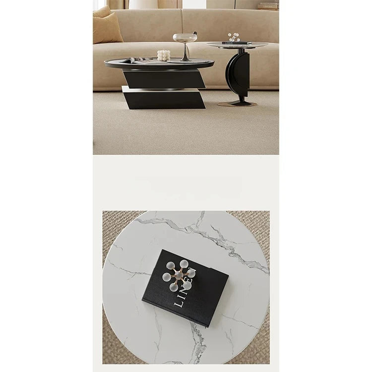 Stylish Marble and Pine Coffee Table with Sleek Stainless Accents - Modern Living Room Centerpiece fjd-4713
