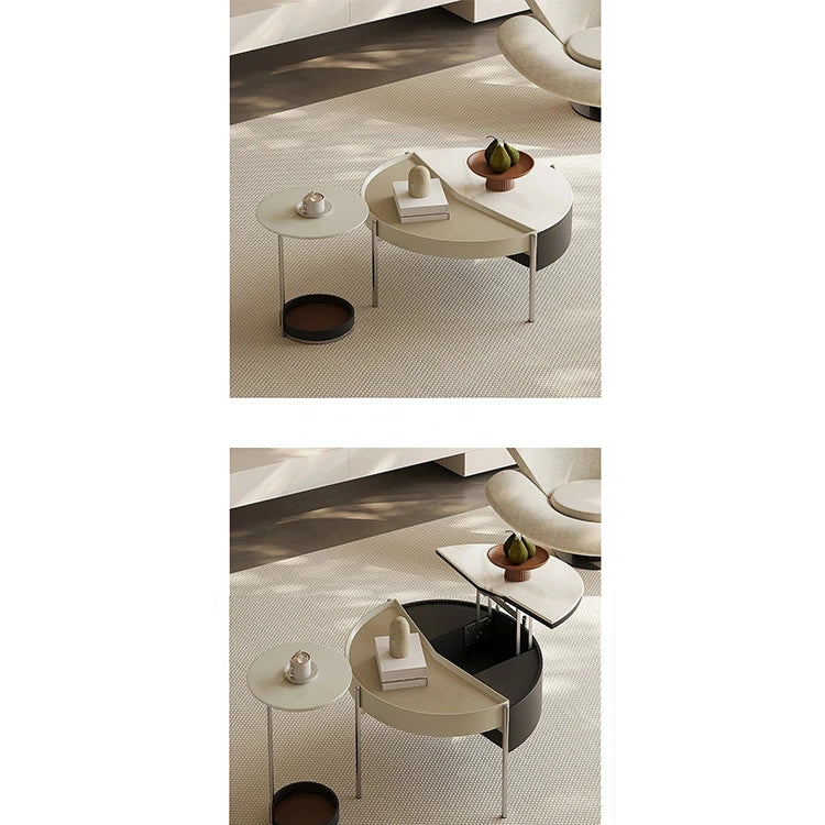 Stylish Modern Coffee Table Set with Synthetic Leather and Stone Accent - Versatile Living Room Furniture fjd-4715