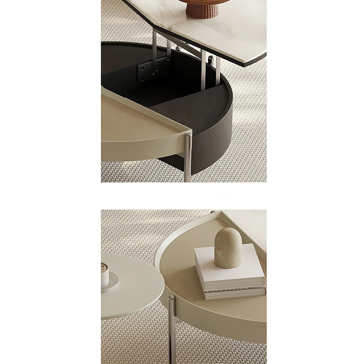 Stylish Modern Coffee Table Set with Synthetic Leather and Stone Accent - Versatile Living Room Furniture fjd-4715