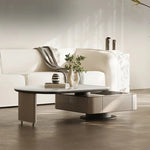 Modern Stone & Tempered Glass Coffee Table with Pine Density Board - Stylish Living Room Centerpiece fjd-4717