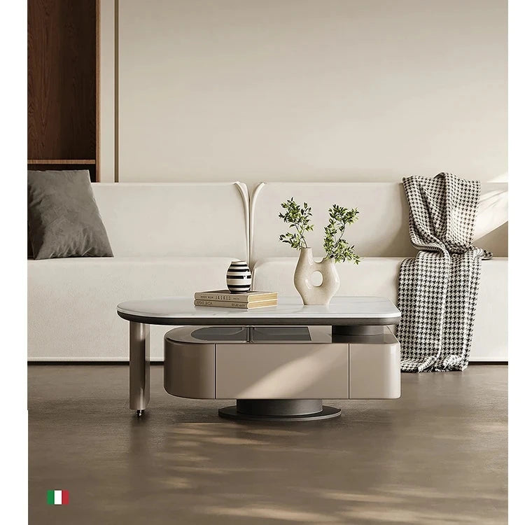 Modern Stone & Tempered Glass Coffee Table with Pine Density Board - Stylish Living Room Centerpiece fjd-4717