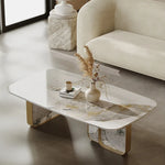 Sleek Sintered Stone Coffee Table with Stylish Stainless Glass Base – Modern Living Room Centerpiece fjd-4719