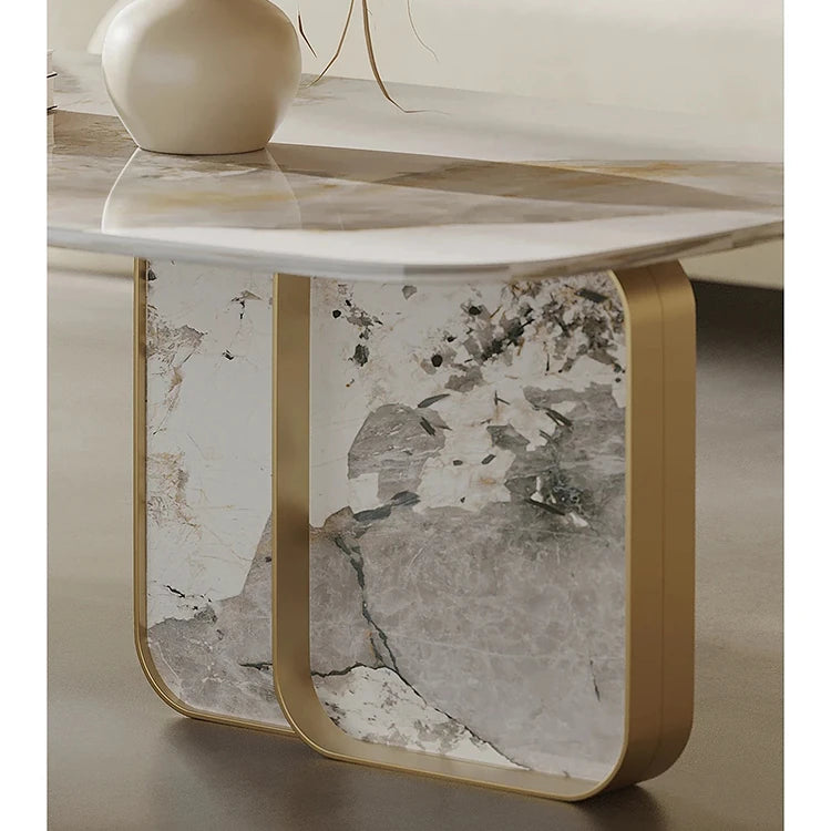 Sleek Sintered Stone Coffee Table with Stylish Stainless Glass Base – Modern Living Room Centerpiece fjd-4719