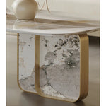 Sleek Sintered Stone Coffee Table with Stylish Stainless Glass Base – Modern Living Room Centerpiece fjd-4719