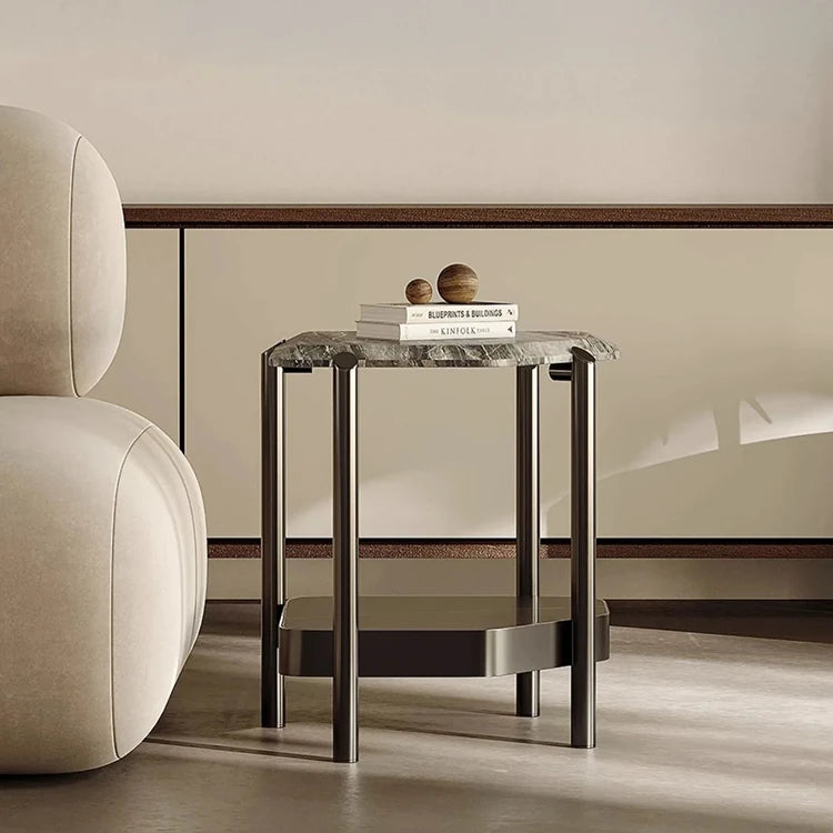 Stylish Marble and Stainless Steel Coffee Table – Modern Accents for Your Living Room fjd-4723