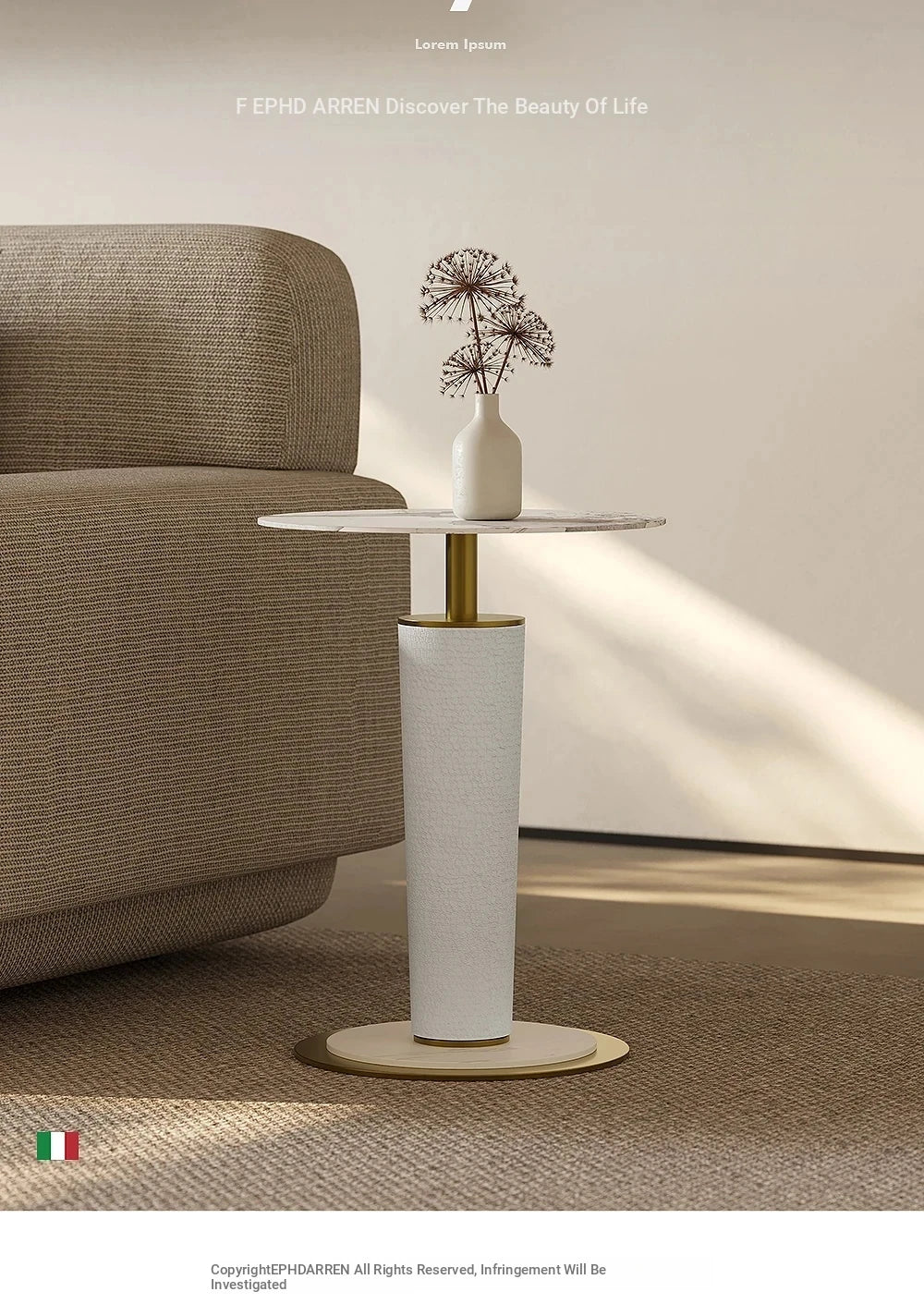 Elegant Sintered Stone Coffee Table with Synthetic Leather Base and Gold Accents - Modern Centerpiece for Living Room Decor fjd-4725