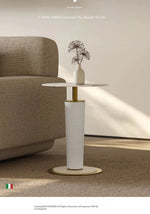 Elegant Sintered Stone Coffee Table with Synthetic Leather Base and Gold Accents - Modern Centerpiece for Living Room Decor fjd-4725