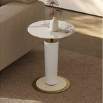 Elegant Sintered Stone Coffee Table with Synthetic Leather Base and Gold Accents - Modern Centerpiece for Living Room Decor fjd-4725