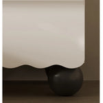 Chic White Bedside Cupboard with Stylish Scalloped Design and Black Ball Feet - Modern Density Board Pine Furniture fjd-4736