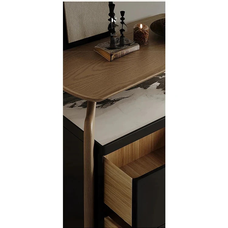 Stylish Sintered Stone and Pine Walnut Cabinet for Modern Interiors - Space-Saving Design with Ample Storage fjd-4741