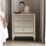 Elegant Pine Multi-layer Board Nightstand with Three Drawers and Gold Accents - Modern Bedroom Furniture fjfn-5273