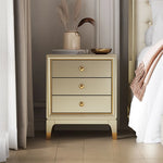 Elegant Pine Multi-layer Board Nightstand with Three Drawers and Gold Accents - Modern Bedroom Furniture fjfn-5273