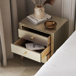 Elegant Pine Multi-layer Board Nightstand with Three Drawers and Gold Accents - Modern Bedroom Furniture fjfn-5273