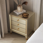 Elegant Pine Multi-layer Board Nightstand with Three Drawers and Gold Accents - Modern Bedroom Furniture fjfn-5273