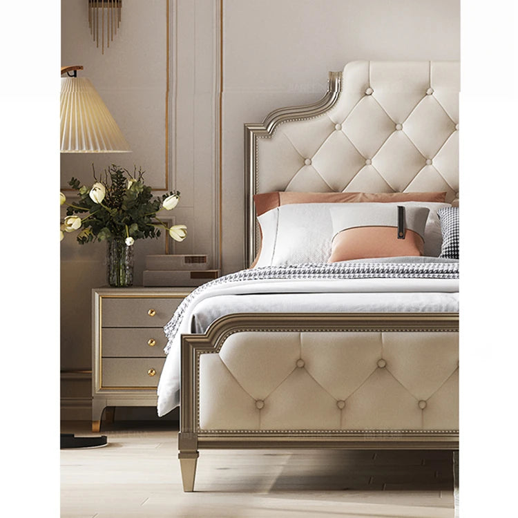 Elegant Pine Multi-layer Board Nightstand with Three Drawers and Gold Accents - Modern Bedroom Furniture fjfn-5273