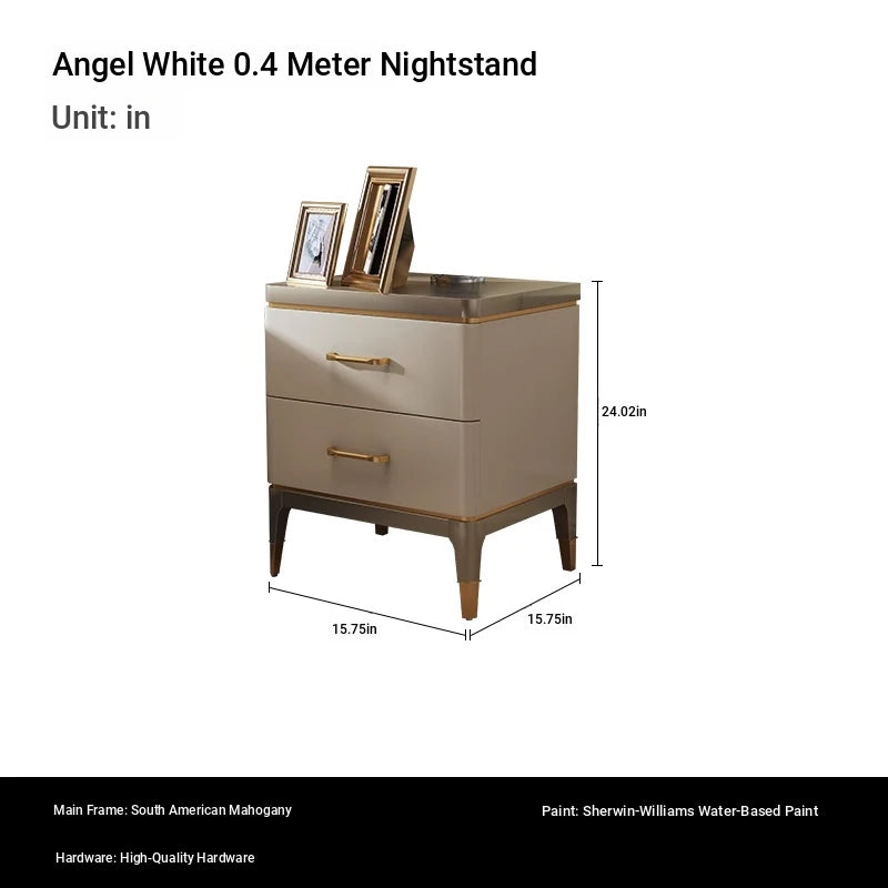 Elegant Solid Wood Nightstand with Multi-Layer Board and Gold Accent – Modern Two-Drawer End Table for Bedroom Storage fjfn-5275
