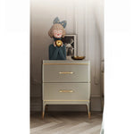 Elegant Solid Wood Nightstand with Multi-Layer Board and Gold Accent – Modern Two-Drawer End Table for Bedroom Storage fjfn-5275