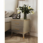 Elegant Solid Wood Nightstand with Multi-Layer Board and Gold Accent – Modern Two-Drawer End Table for Bedroom Storage fjfn-5275