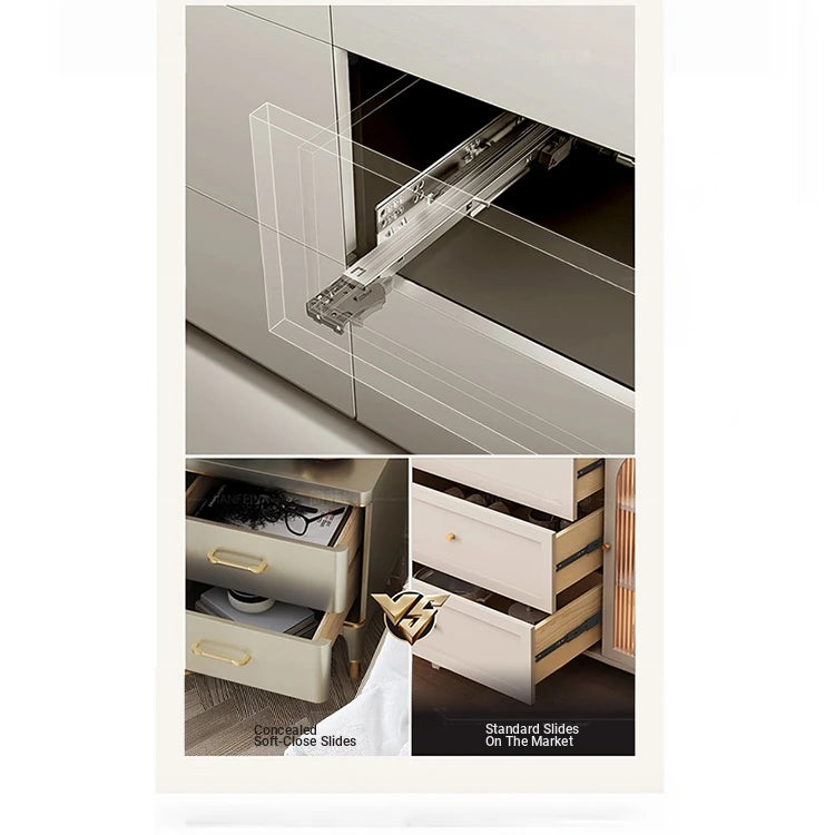 Elegant Solid Wood Nightstand with Multi-Layer Board and Gold Accent – Modern Two-Drawer End Table for Bedroom Storage fjfn-5275