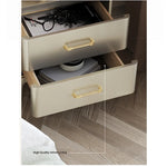 Elegant Solid Wood Nightstand with Multi-Layer Board and Gold Accent – Modern Two-Drawer End Table for Bedroom Storage fjfn-5275