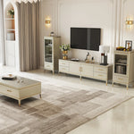 Stylish Pine Multi-Layer Board Coffee Table with Elegant Gold Accents for Modern Living Rooms fjfn-5277