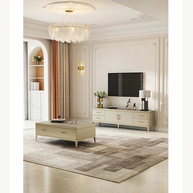 Stylish Pine Multi-Layer Board Coffee Table with Elegant Gold Accents for Modern Living Rooms fjfn-5277
