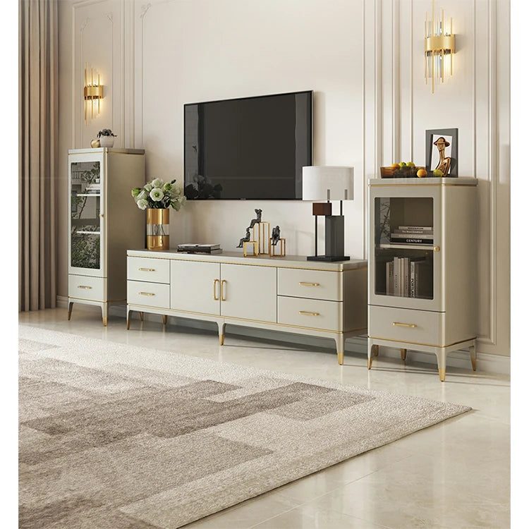 Stylish Pine Multi-Layer Board Coffee Table with Elegant Gold Accents for Modern Living Rooms fjfn-5277