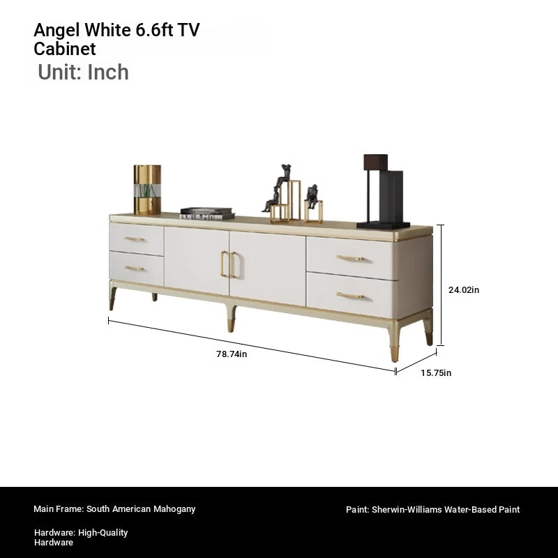 Modern Pine Multi-Layer Board TV Stand with Elegant Gold Accents – Stylish Entertainment Center Solution fjfn-5278