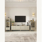 Modern Pine Multi-Layer Board TV Stand with Elegant Gold Accents – Stylish Entertainment Center Solution fjfn-5278
