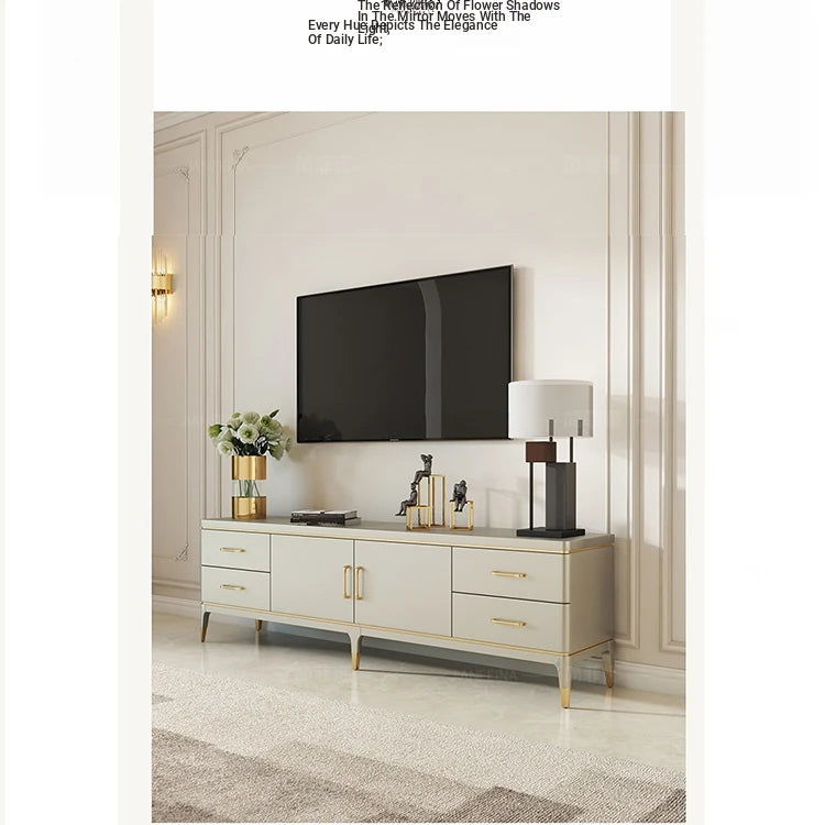 Modern Pine Multi-Layer Board TV Stand with Elegant Gold Accents – Stylish Entertainment Center Solution fjfn-5278